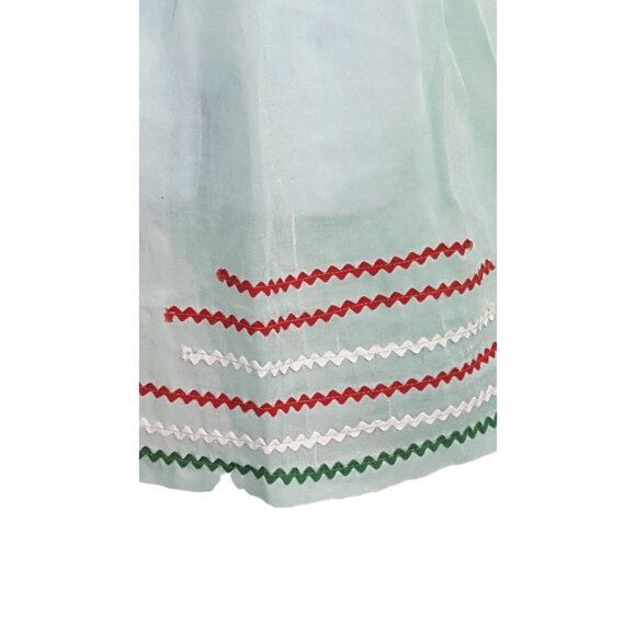 Vintage 50s 60s Half Apron Sheer Mint Green Rick Rack Trim Party Entertaining - Picture 3 of 6